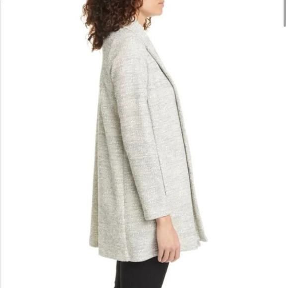 Eileen Fisher Grano Organic Cotton Blend Jacket Open Knit Large Light Gray - Picture 3 of 10